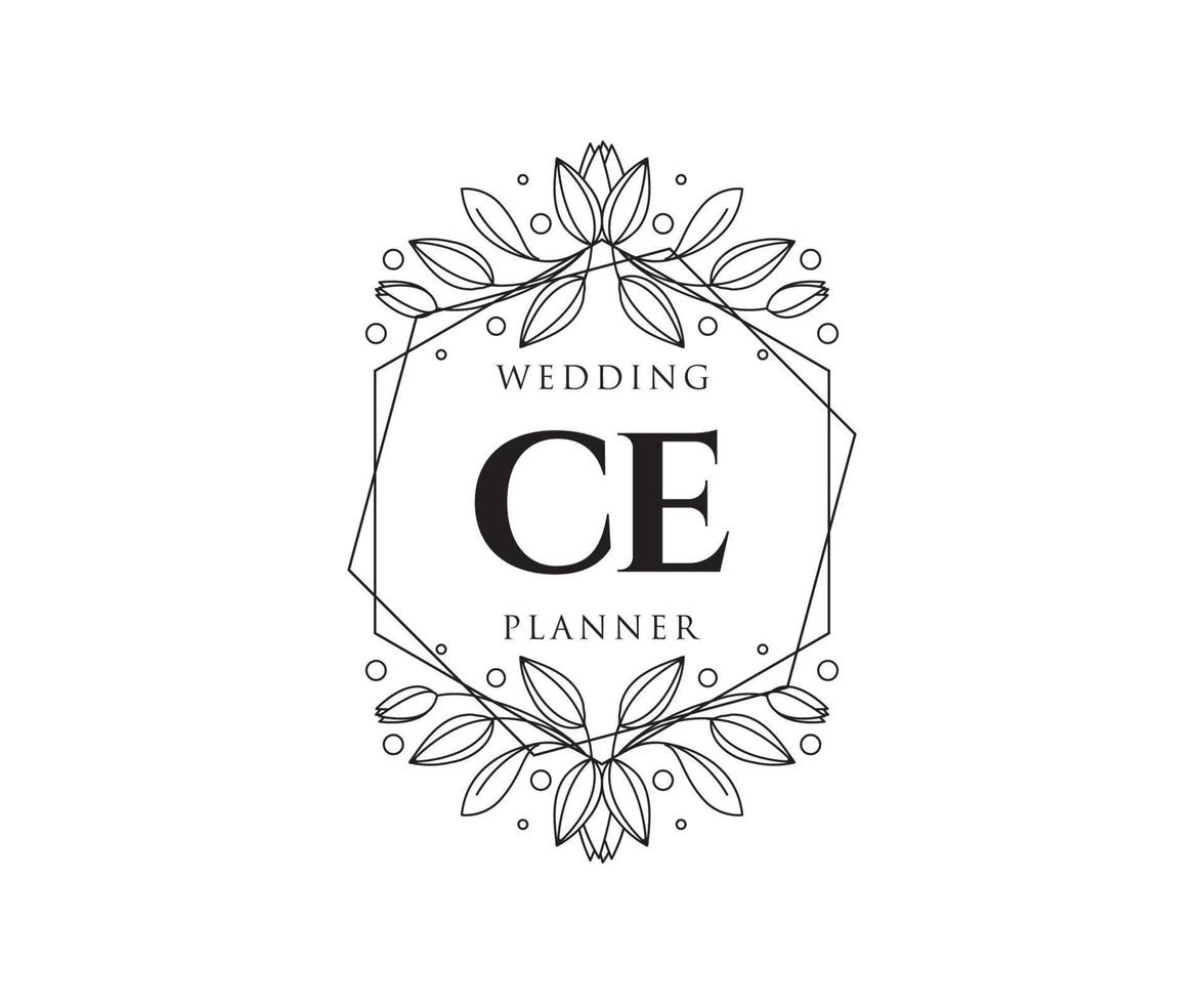 ce initialen brief hochzeitsmonogramm logos sammlung, handgezeichnete moderne minimalistische und florale vorlagen für einladungskarten, save the date, elegante identität für restaurant, boutique, café im vektor