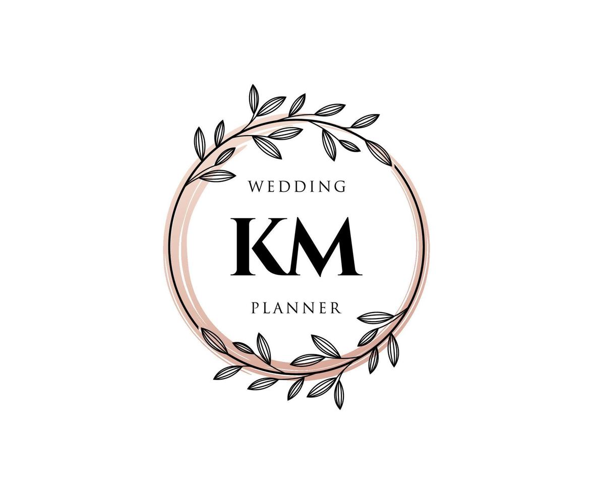 km initialer brev bröllop monogram logotyper samling, hand dragen modern minimalistisk och blommig mallar för inbjudan kort, spara de datum, elegant identitet för restaurang, boutique, Kafé i vektor