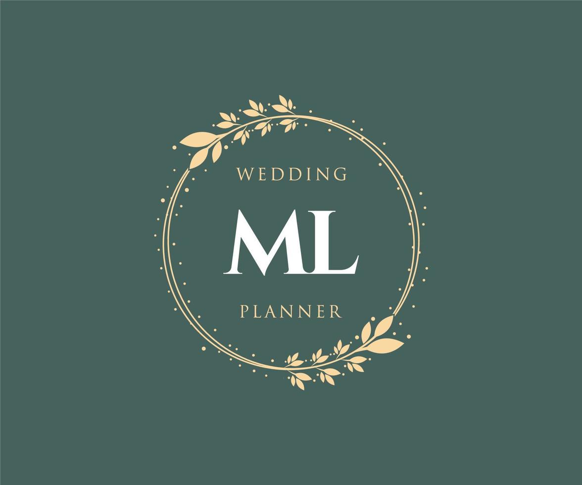 ml initialen brief hochzeitsmonogramm logos sammlung, handgezeichnete moderne minimalistische und florale vorlagen für einladungskarten, save the date, elegante identität für restaurant, boutique, café im vektor