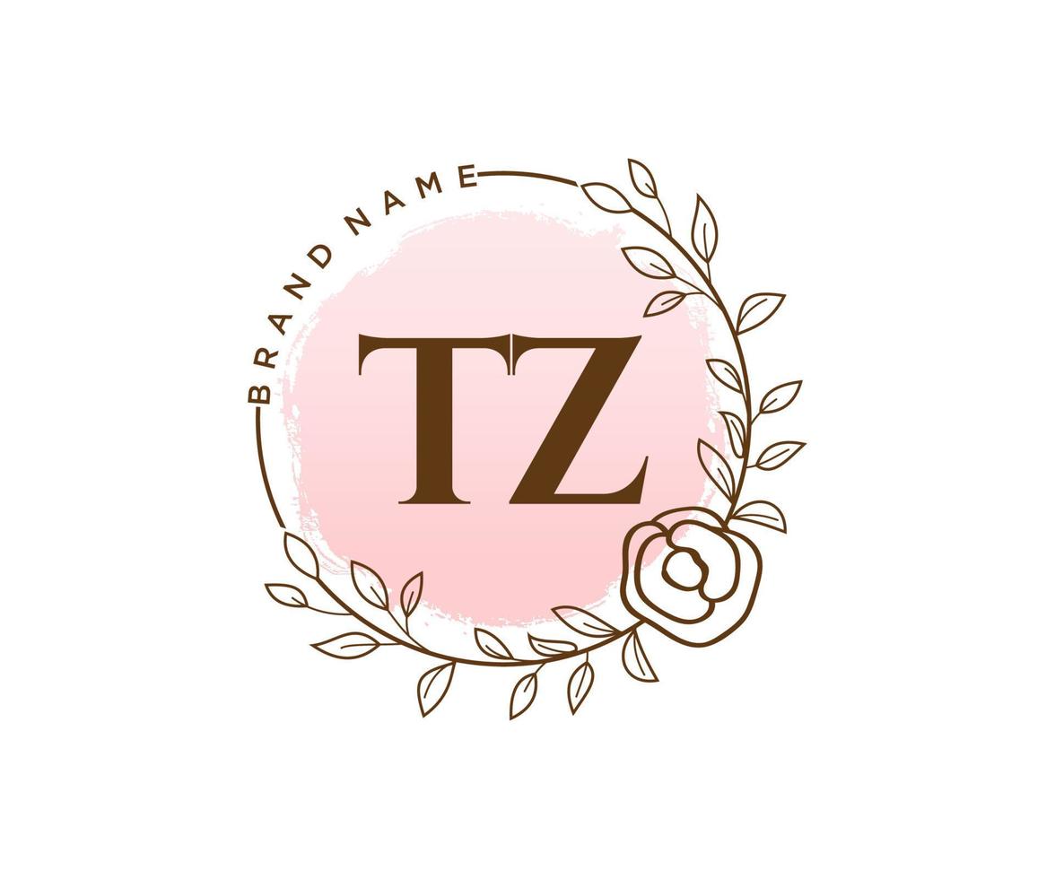 anfängliches tz feminines logo. verwendbar für Natur-, Salon-, Spa-, Kosmetik- und Schönheitslogos. flaches Vektor-Logo-Design-Vorlagenelement. vektor