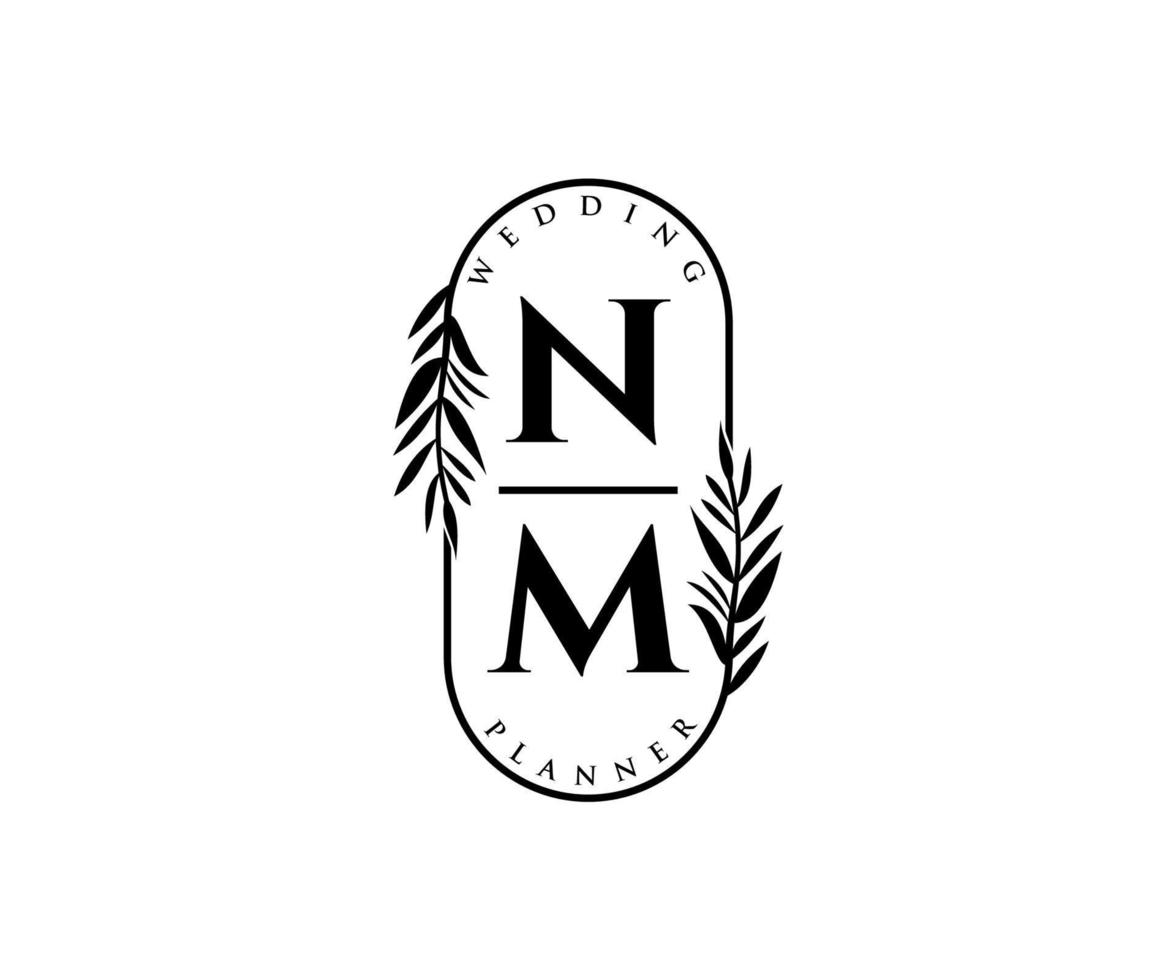 nm initialen brief hochzeitsmonogramm logos sammlung, handgezeichnete moderne minimalistische und florale vorlagen für einladungskarten, save the date, elegante identität für restaurant, boutique, café im vektor