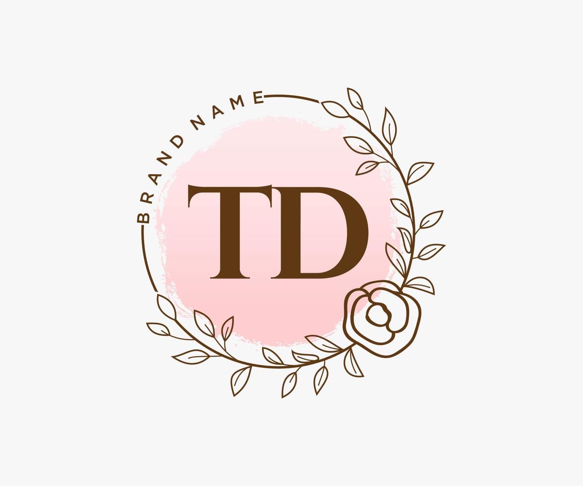 första td feminin logotyp. användbar för natur, salong, spa, kosmetisk och skönhet logotyper. platt vektor logotyp design mall element.