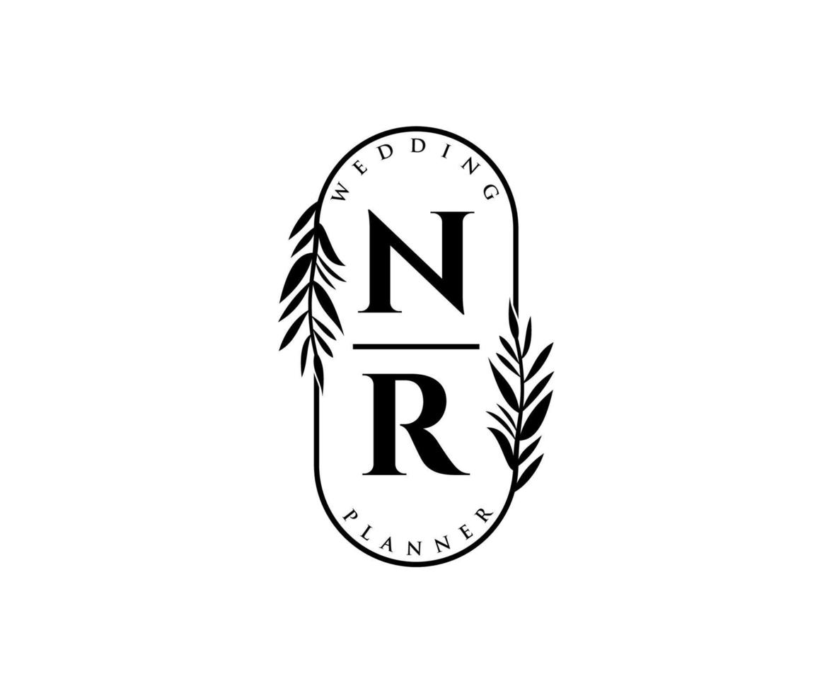 nr initialen brief hochzeitsmonogramm logos sammlung, handgezeichnete moderne minimalistische und florale vorlagen für einladungskarten, save the date, elegante identität für restaurant, boutique, café im vektor