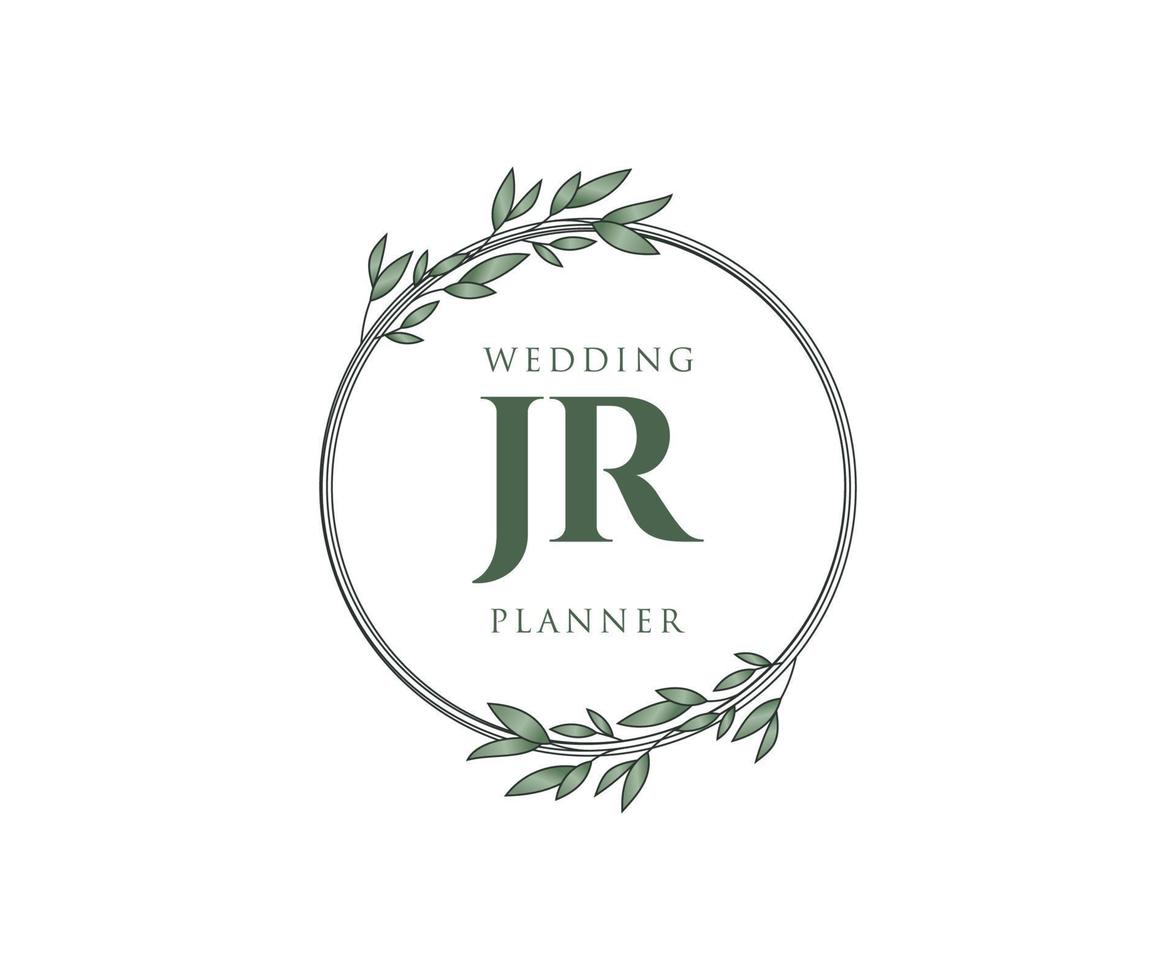 jr initialen brief hochzeitsmonogramm logos sammlung, handgezeichnete moderne minimalistische und florale vorlagen für einladungskarten, save the date, elegante identität für restaurant, boutique, café im vektor