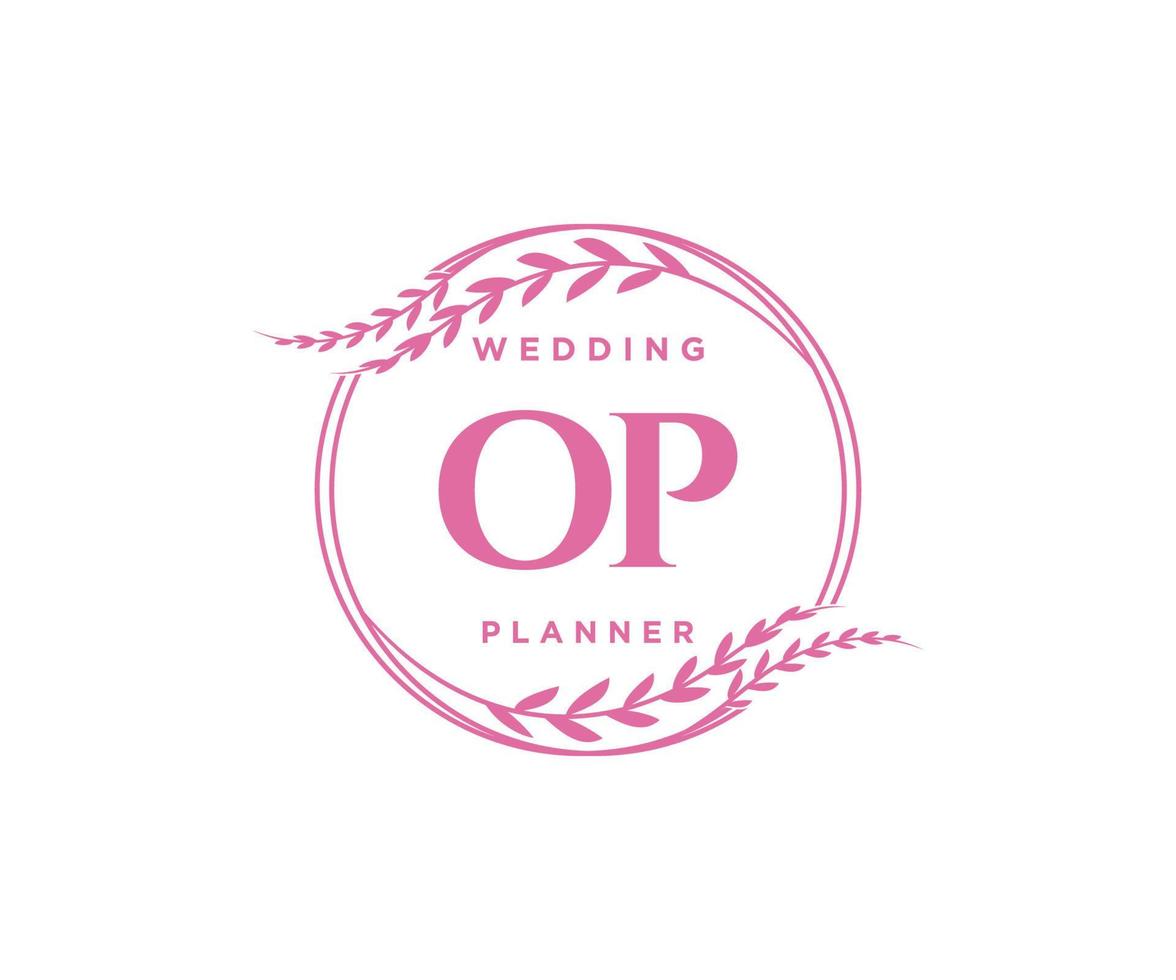 op initialen brief hochzeit monogramm logos sammlung, handgezeichnete moderne minimalistische und florale vorlagen für einladungskarten, save the date, elegante identität für restaurant, boutique, café im vektor