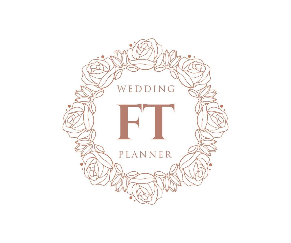 ft initials brief hochzeitsmonogramm logos sammlung, handgezeichnete moderne minimalistische und florale vorlagen für einladungskarten, save the date, elegante identität für restaurant, boutique, café im vektor