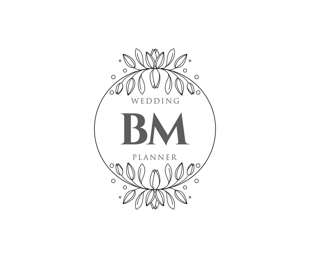 bm initialen brief hochzeitsmonogramm logos sammlung, handgezeichnete moderne minimalistische und florale vorlagen für einladungskarten, save the date, elegante identität für restaurant, boutique, café im vektor