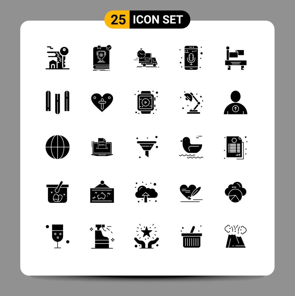 modern uppsättning av 25 fast glyfer och symboler sådan som telefon inspelare mobil mic regler mobil app transport redigerbar vektor design element