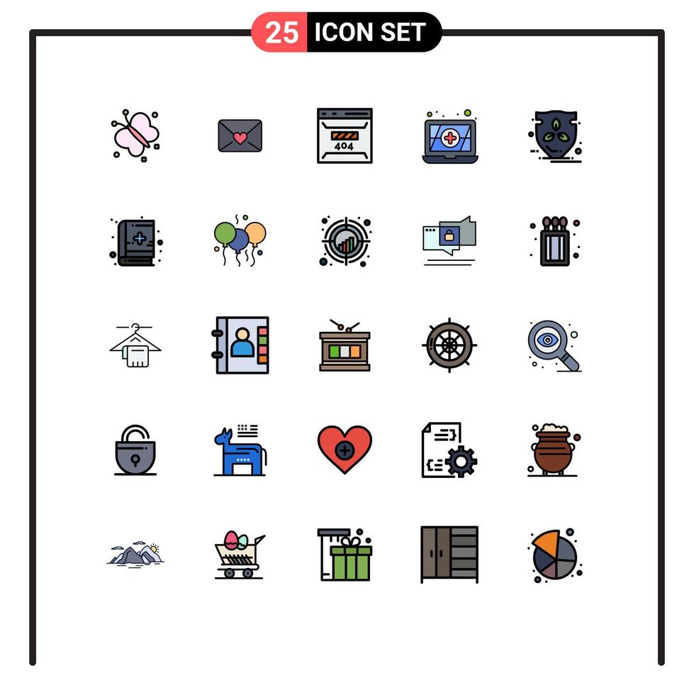 universell ikon symboler grupp av 25 modern fylld linje platt färger av bok skydd utveckling energi antivirus redigerbar vektor design element
