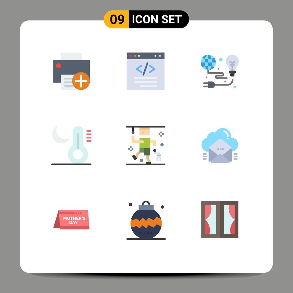 satz von 9 kommerziellen flachen farben paket für nachtklima html birnenlicht editierbare vektordesignelemente vektor