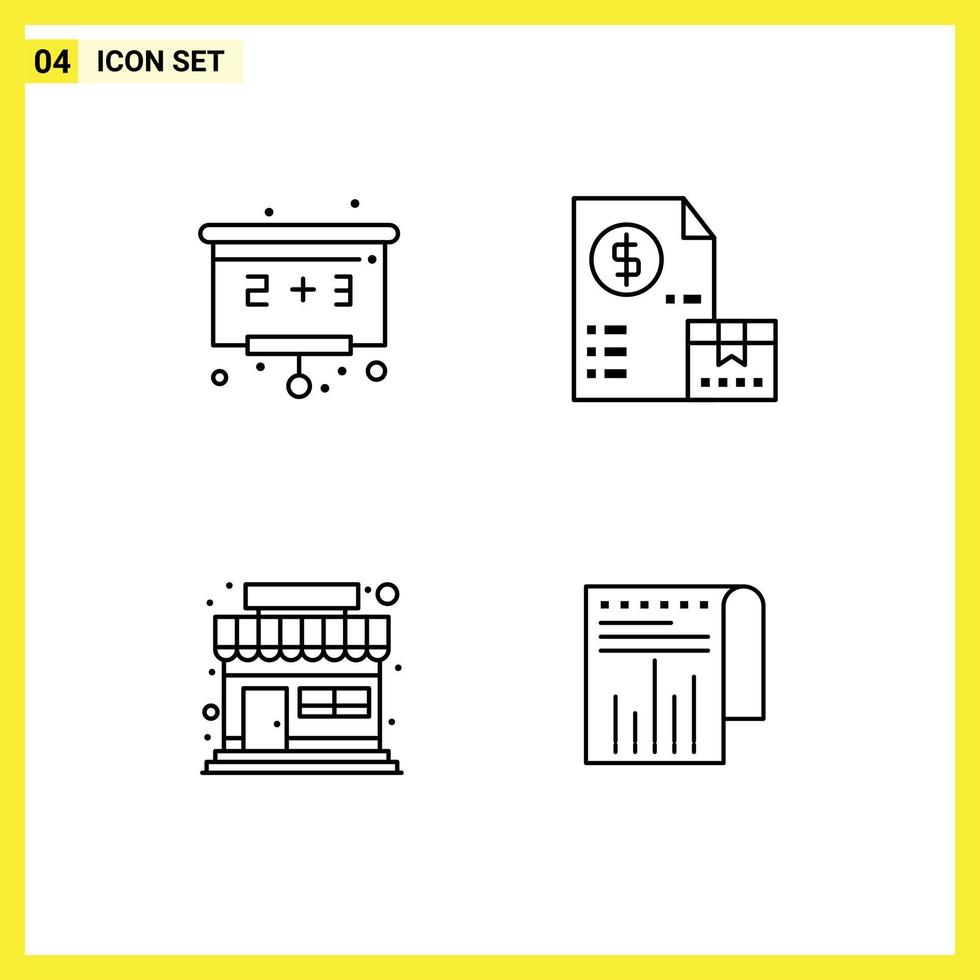 Aktienvektor-Icon-Pack mit 4 Zeilenzeichen und Symbolen für zurück zur Schule Shop Cash Money Business editierbare Vektordesign-Elemente vektor