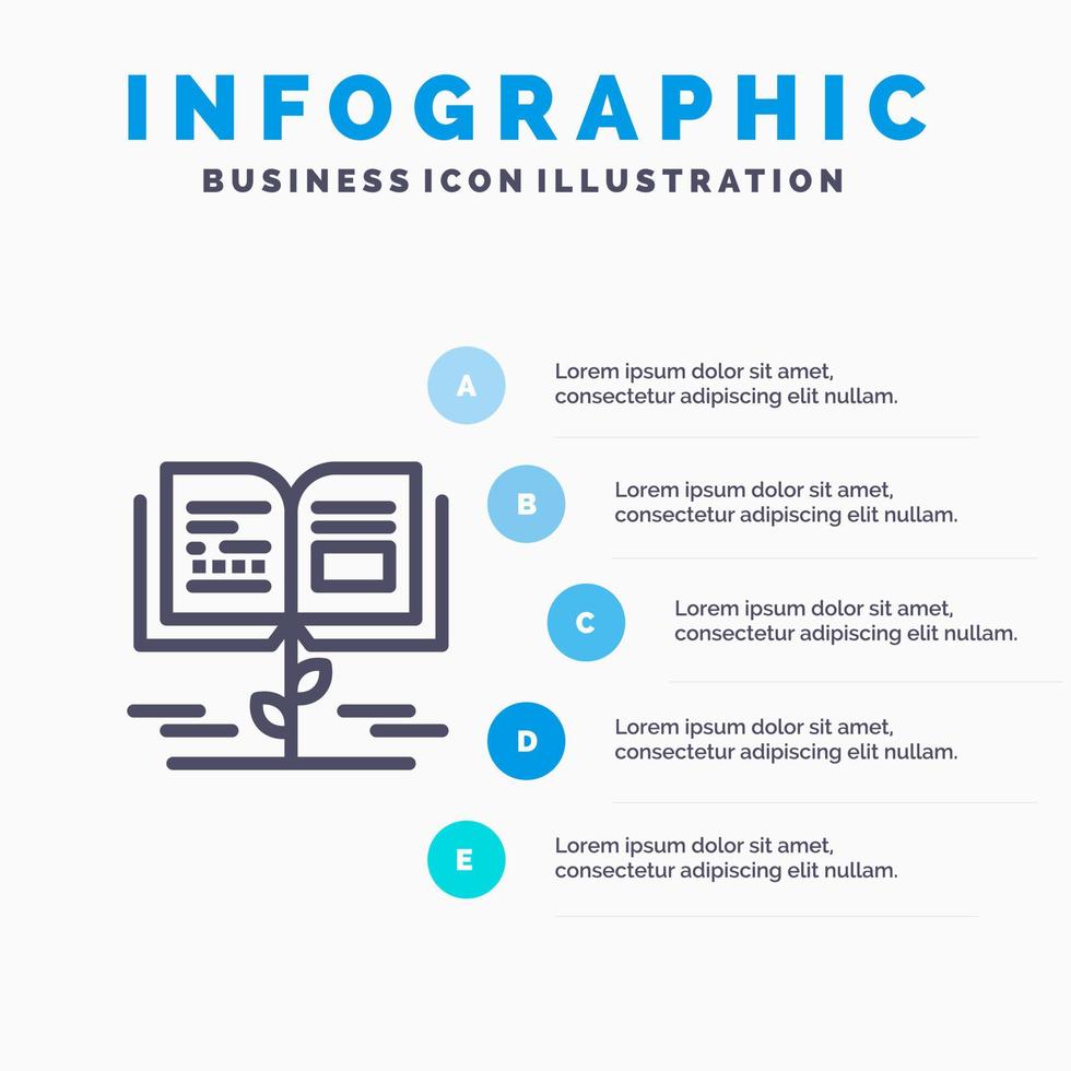 tillväxt kunskap tillväxt kunskap utbildning blå infographics mall 5 steg vektor linje ikon mall