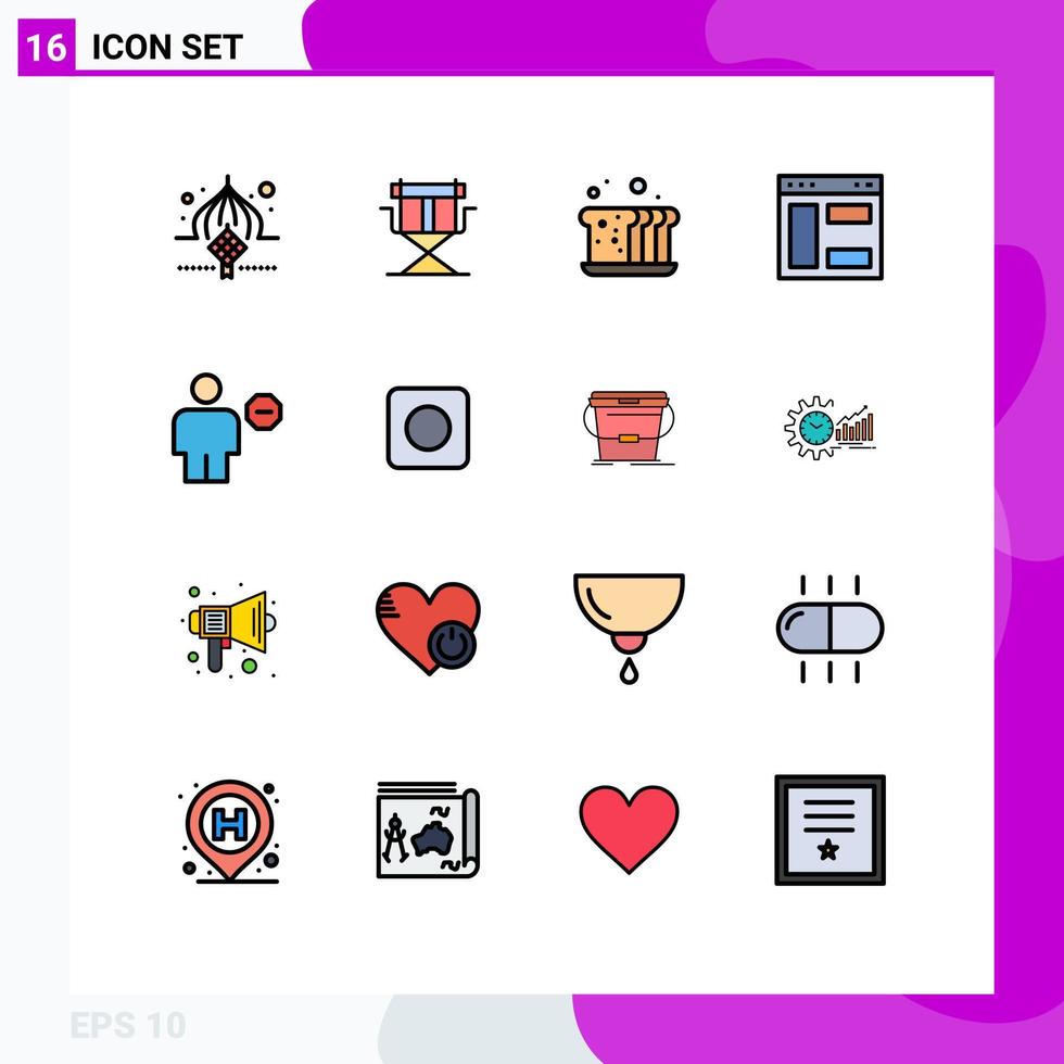 universell ikon symboler grupp av 16 modern platt Färg fylld rader av hemsida internet vikbar browser mat redigerbar kreativ vektor design element