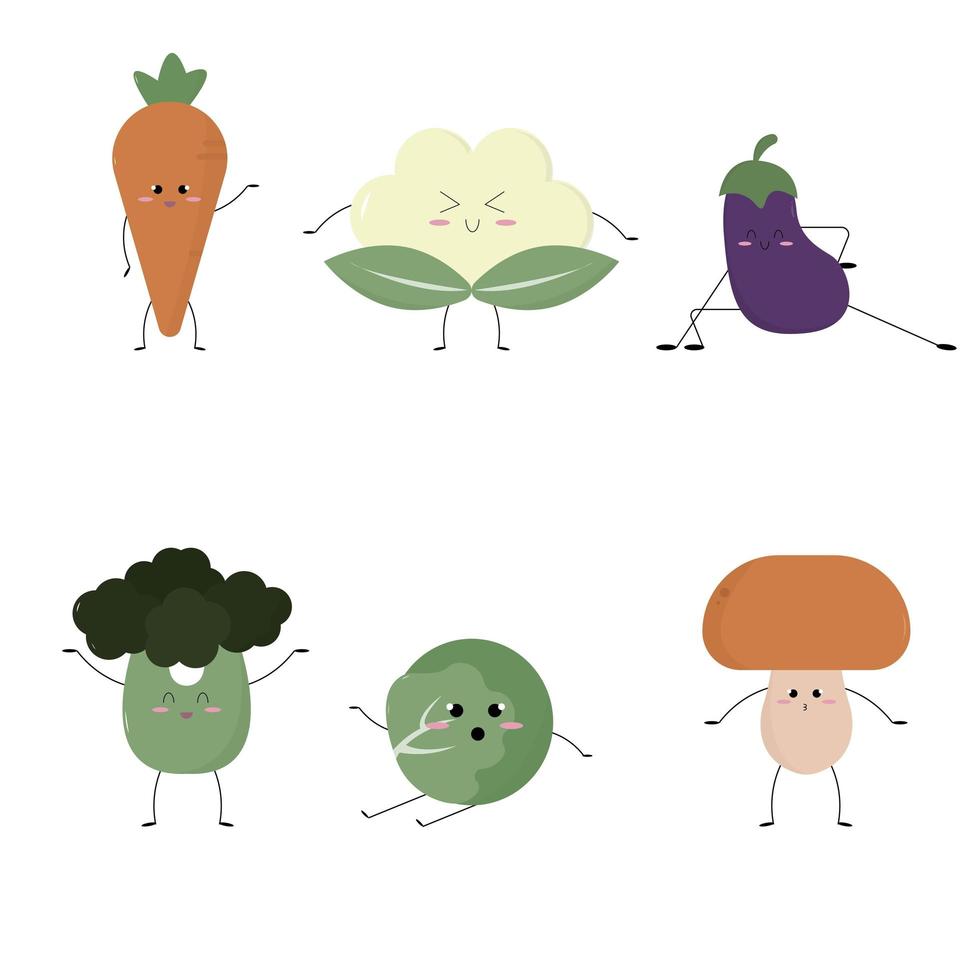 kawaii veggies cartoon set vektor