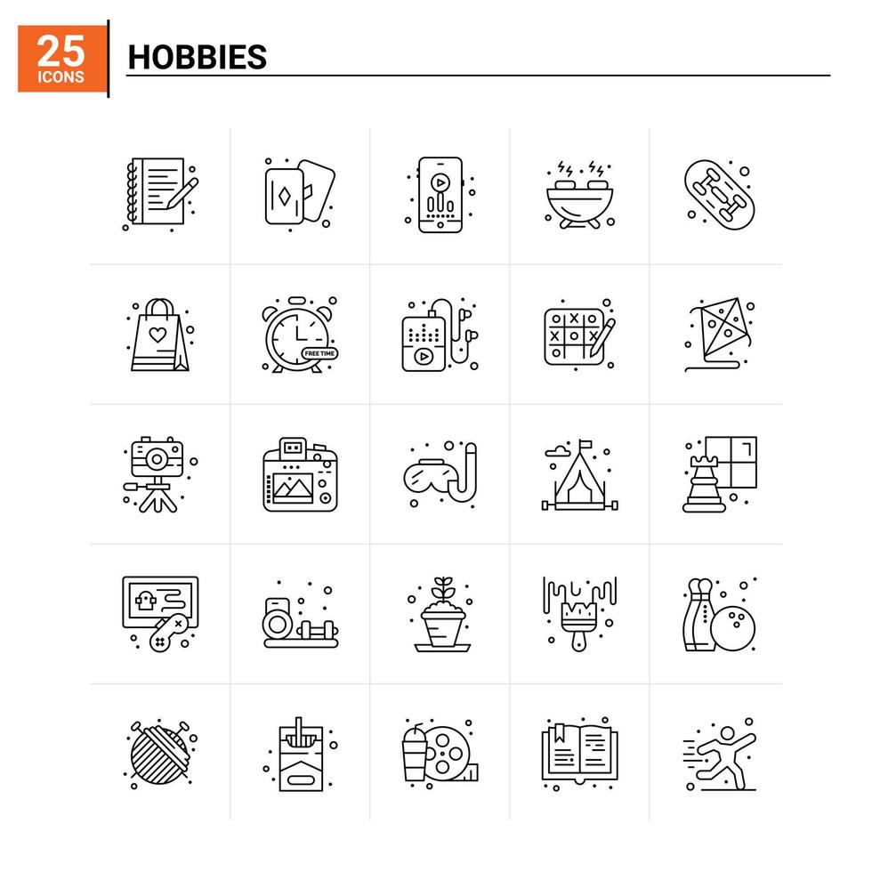 25 Hobbys Icon Set Vektor Hintergrund