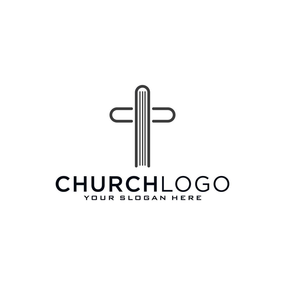 Kirchenlogo. christliche symbole. das Kreuz Jesu, das Feuer des Heiligen Geistes und die Taube. vektor
