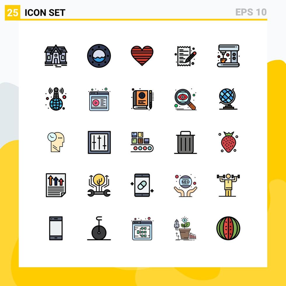 satz von 25 modernen ui-symbolen symbolzeichen für kaffeemaschine wie einkaufsliste editierbare vektordesignelemente vektor