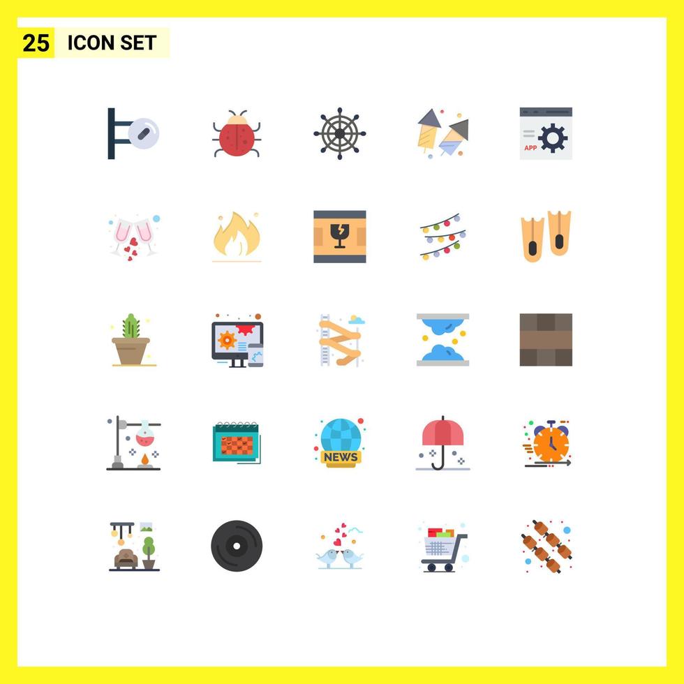 grupp av 25 platt färger tecken och symboler för ny år diwali vår crackers fira redigerbar vektor design element