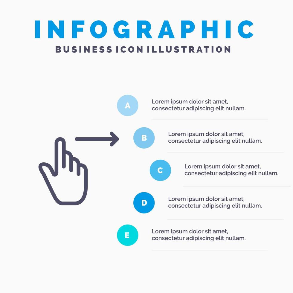 finger gester rätt glida slägga linje ikon med 5 steg presentation infographics bakgrund vektor
