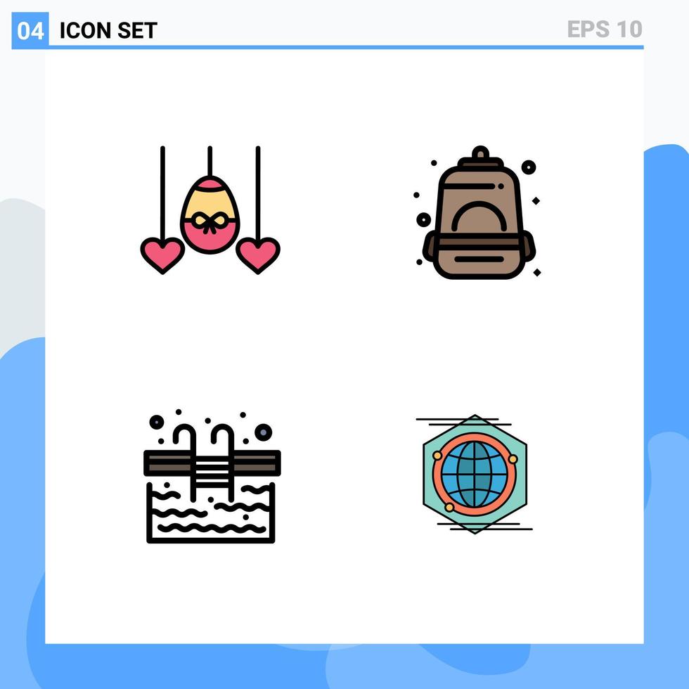 moderner Satz von 4 gefüllten flachen Farben und Symbolen wie Eiertreppen Urlaub Bergschwimmen editierbare Vektordesign-Elemente vektor