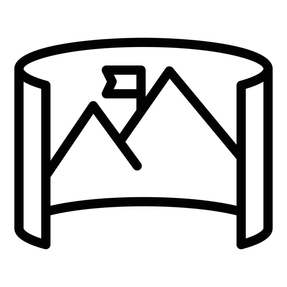 Berge vr Tour Symbol Umrissvektor. Kameraansicht vektor