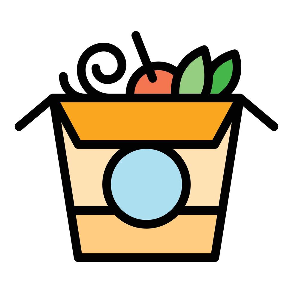 Wok Menü Lebensmittel Box Symbol Farbe Umriss Vektor