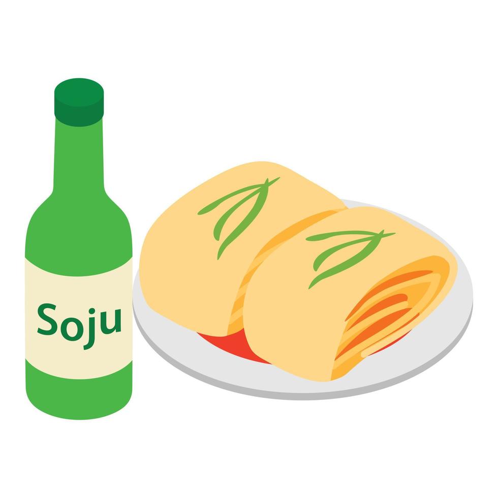 Kimchi-Symbol isometrischer Vektor. Koreanischer fermentierter würziger Kohl und Soju vektor