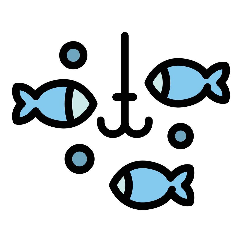 Fische und Haken Symbol Farbe Umriss Vektor