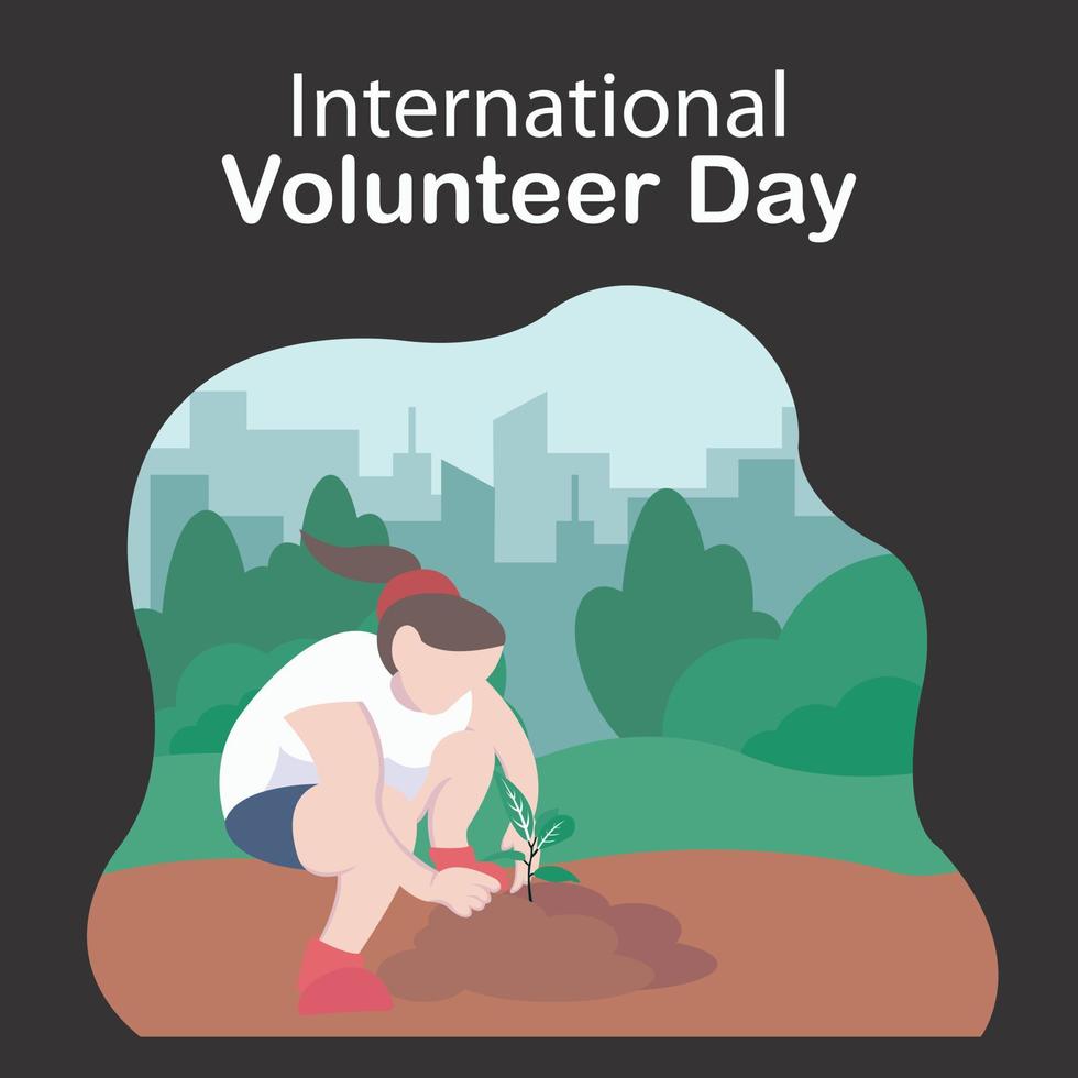 Illustrationsvektorgrafik von weiblichen Freiwilligen, die Pflanzen im Stadtpark pflanzen, perfekt für internationalen Tag, internationalen Freiwilligentag, Feiern, Grußkarten usw. vektor
