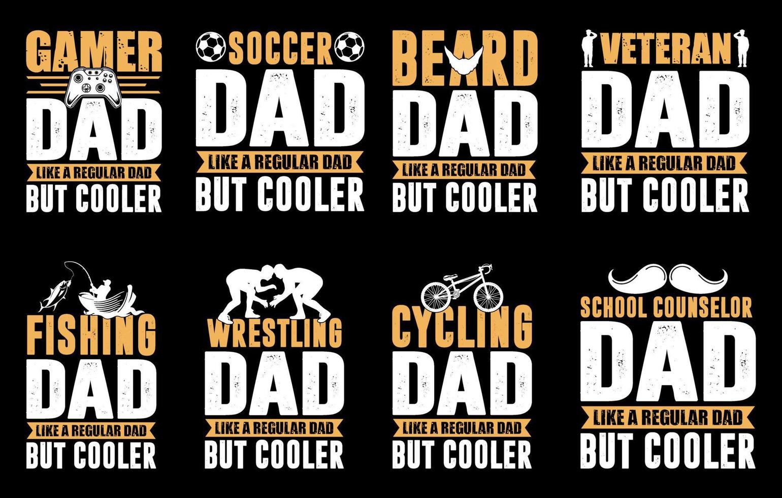 lustiges Papa-T-Shirt-Paket, Papa wie ein normaler Papa, aber cooleres T-Shirt-Design-Set, Vater-T-Shirt-Designs, Radsport-Papa, Angel-Papa, Bart-Papa-T-Shirt, Wrestling-Papa, Fußball-Papa-T-Shirt vektor