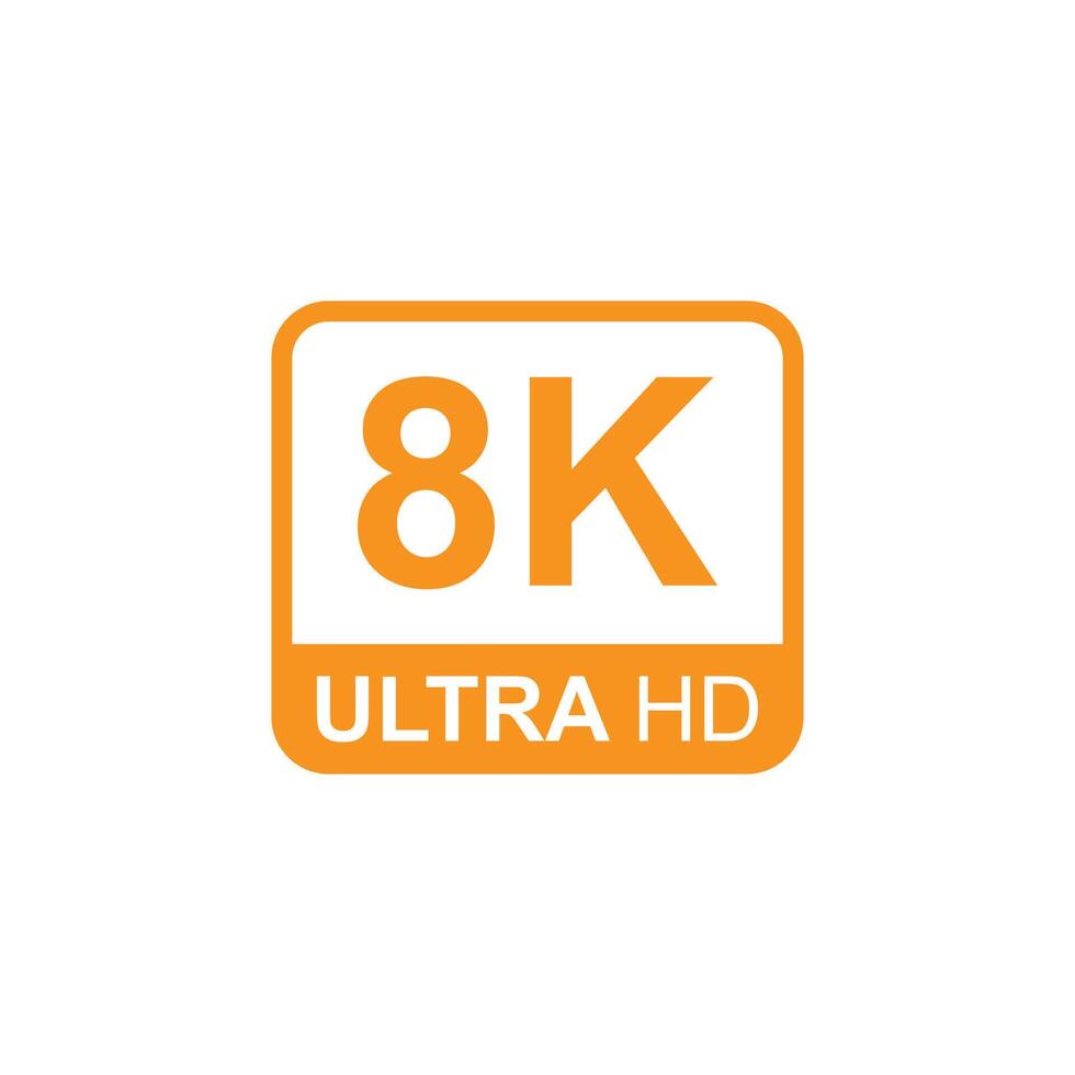 eps10 orangefarbener Vektor 8k ultra oder uhd 2160p Symbol isoliert auf weißem Hintergrund. Hochauflösendes 8k-Auflösungssymbol in einem einfachen, flachen, trendigen, modernen Stil für Ihr Website-Design, Logo und mobile App