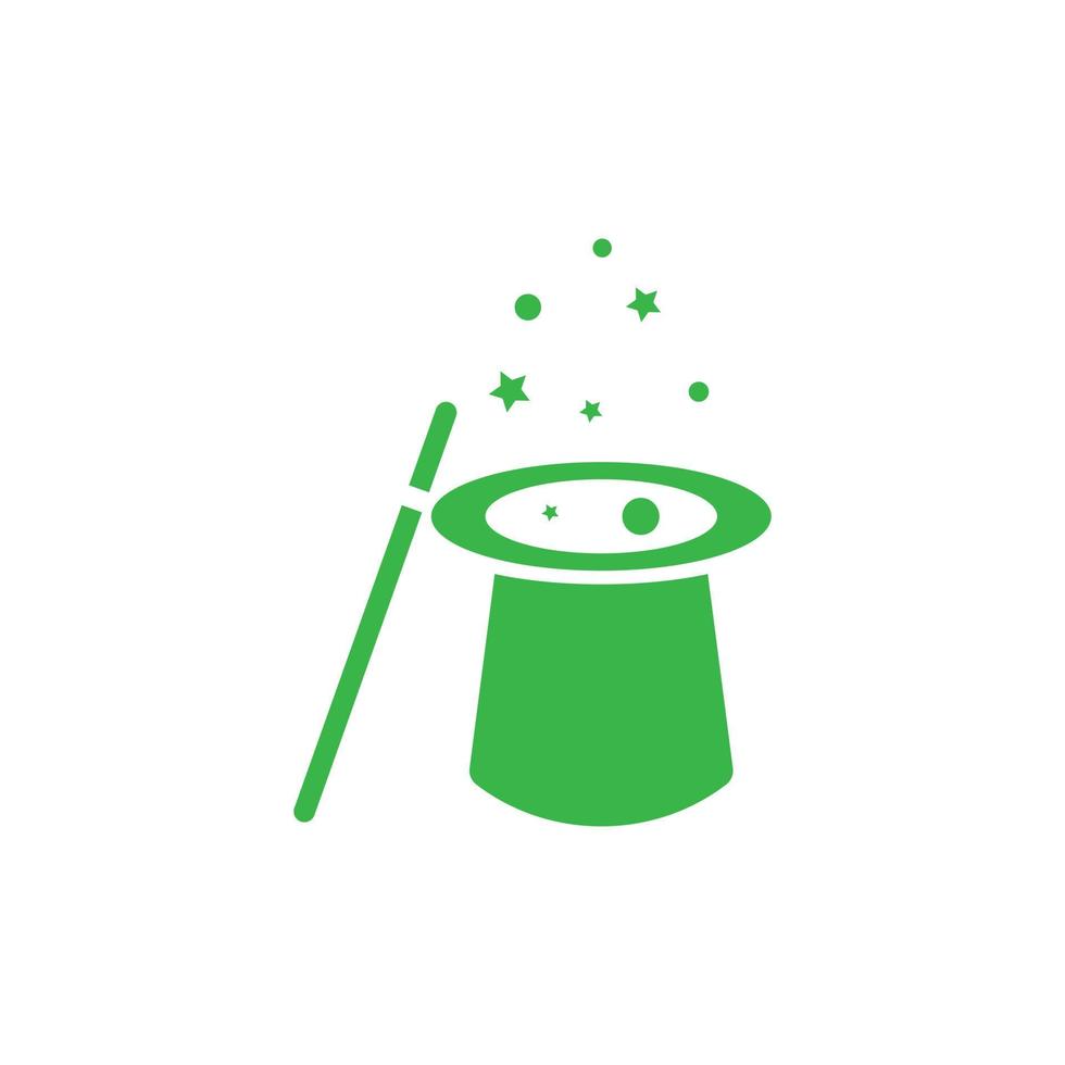 eps10 grüner Vektor Zauberhut solide Kunstikone isoliert auf weißem Hintergrund. magisches Top- und Stick-Symbol in einem einfachen, flachen, trendigen, modernen Stil für Ihr Website-Design, Logo und Ihre mobile Anwendung