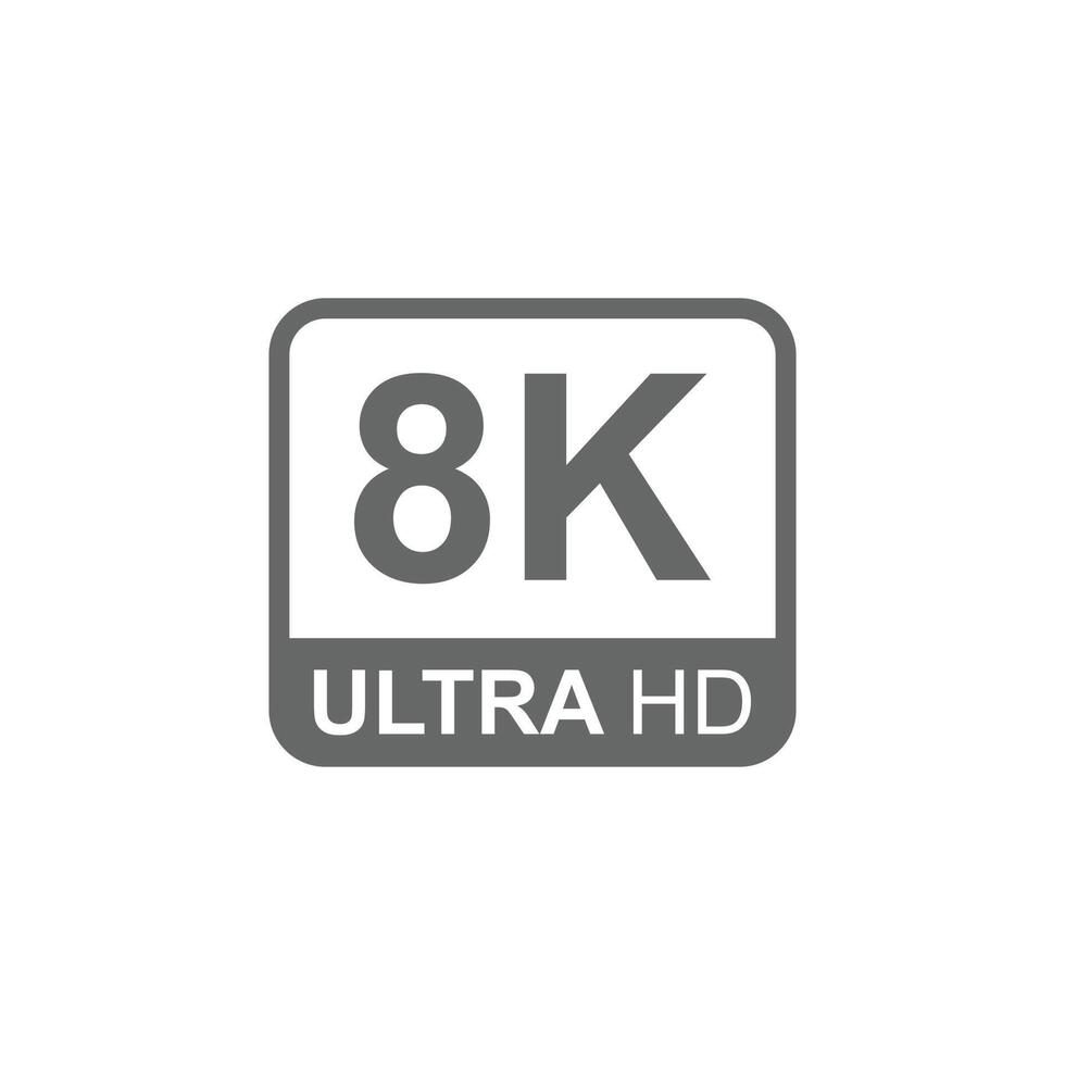 eps10 grauer Vektor 8k ultra oder uhd 2160p Symbol isoliert auf weißem Hintergrund. Hochauflösendes 8k-Auflösungssymbol in einem einfachen, flachen, trendigen, modernen Stil für Ihr Website-Design, Logo und mobile App