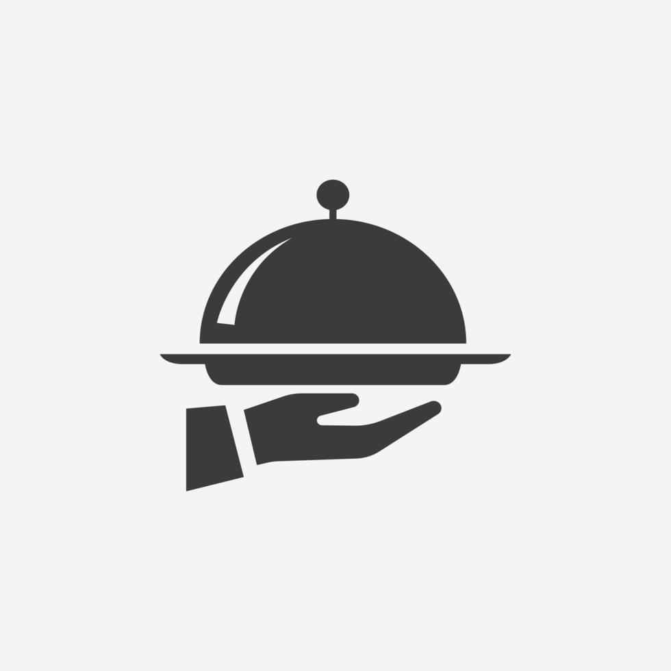 Mittagessen-Service-Icon-Vektor isoliert. koch, gericht, essen, teller, restaurant, kellner, mahlzeit, servicesymbolzeichen vektor