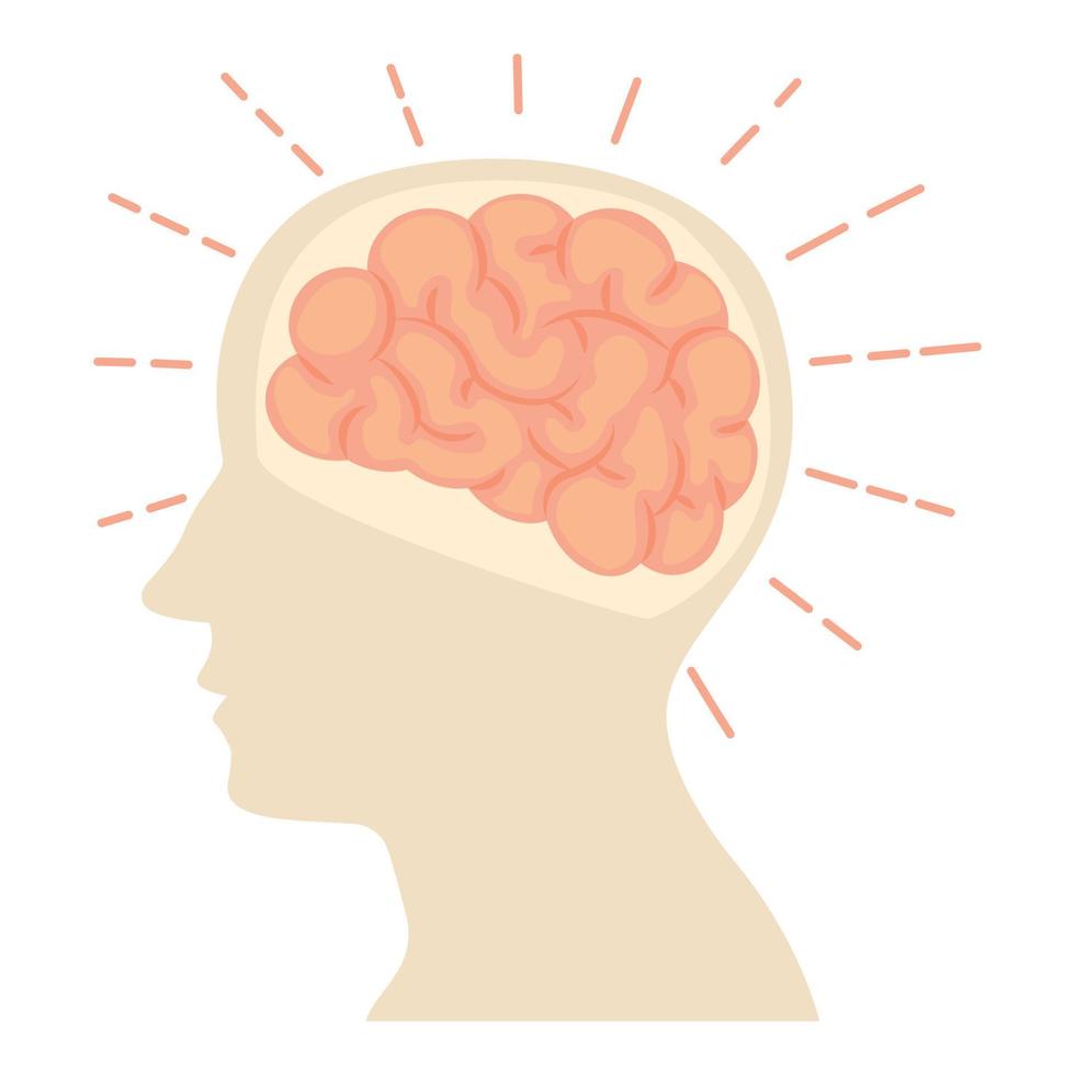 huvud med hjärna ikon, tecknad serie stil vektor