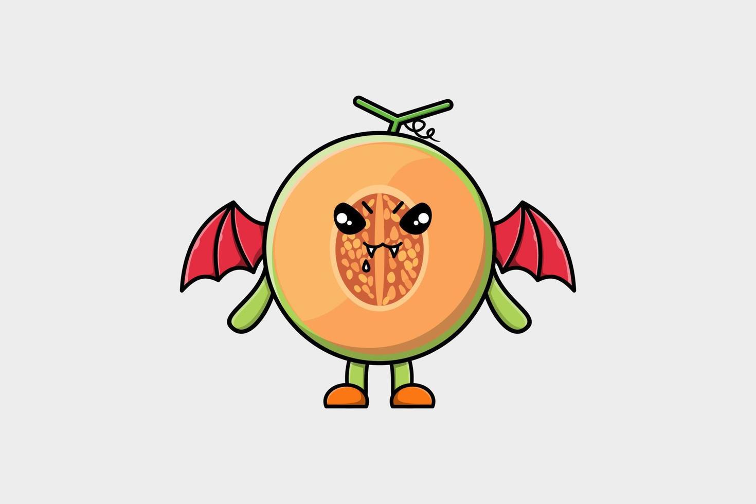 söt maskot tecknad serie melon som dracula med vingar vektor