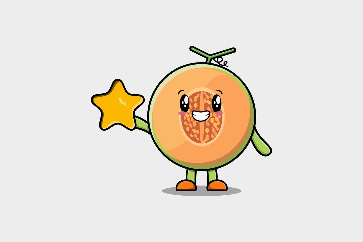 söt tecknad serie melon karaktär håll stor gyllene stjärna vektor