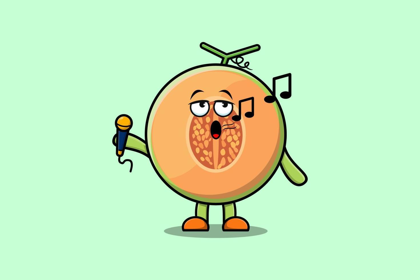 söt tecknad serie melon sångare karaktär innehav mic vektor
