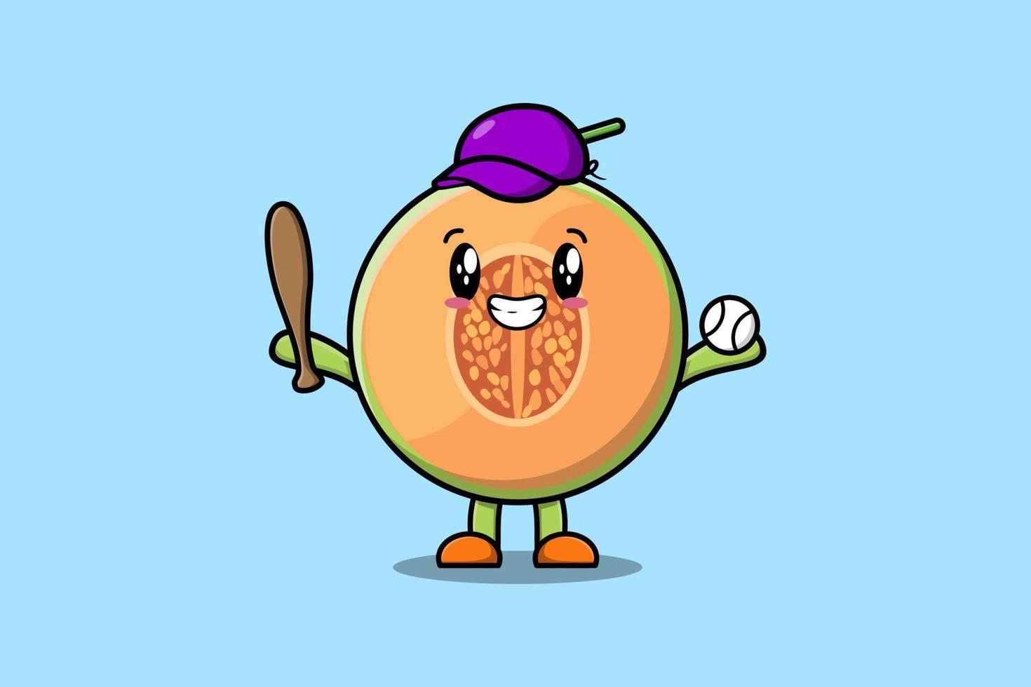 niedliche karikaturmelonenfigur, die baseball spielt vektor