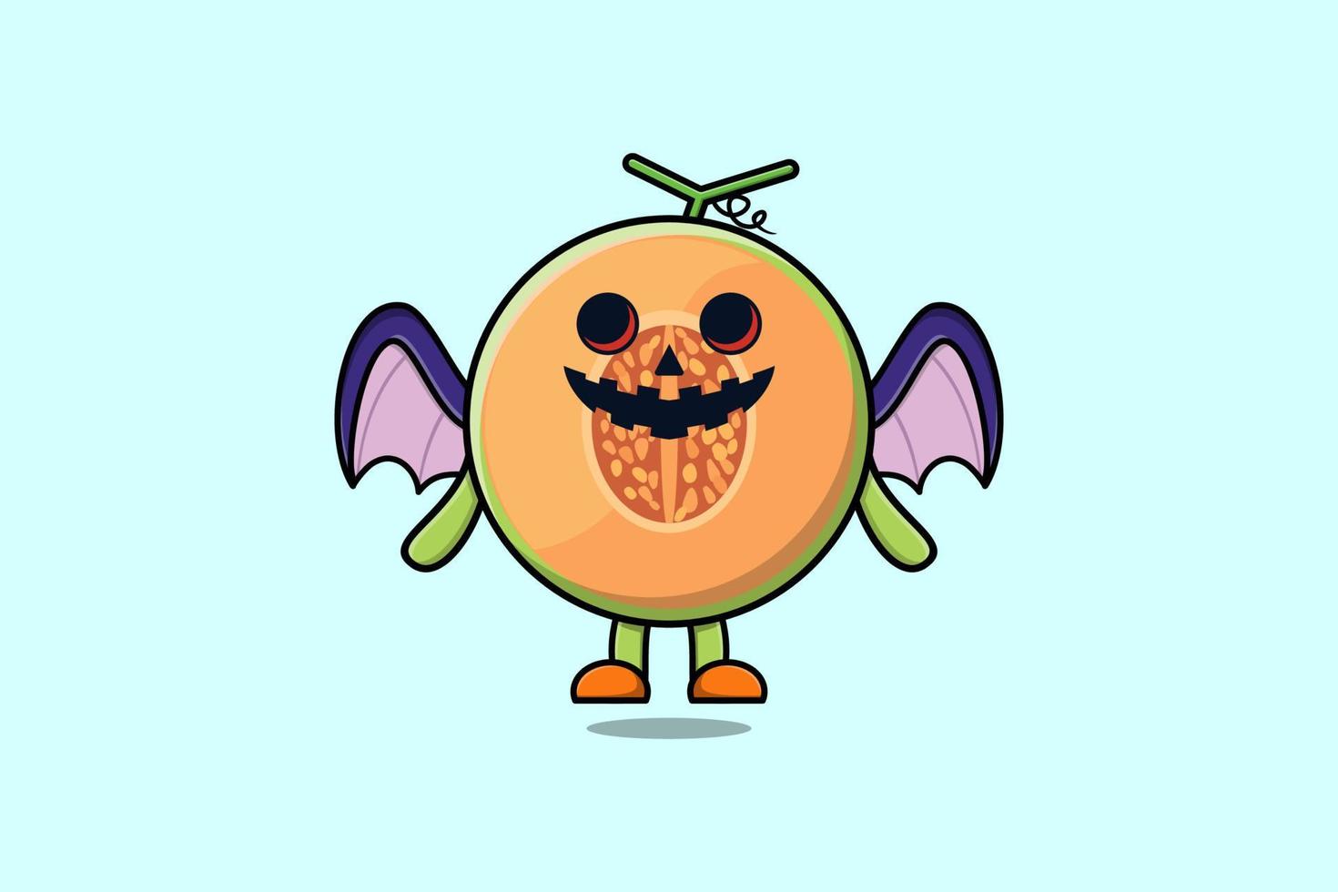 söt maskot tecknad serie melon karaktär skrämmande fladdermöss vektor