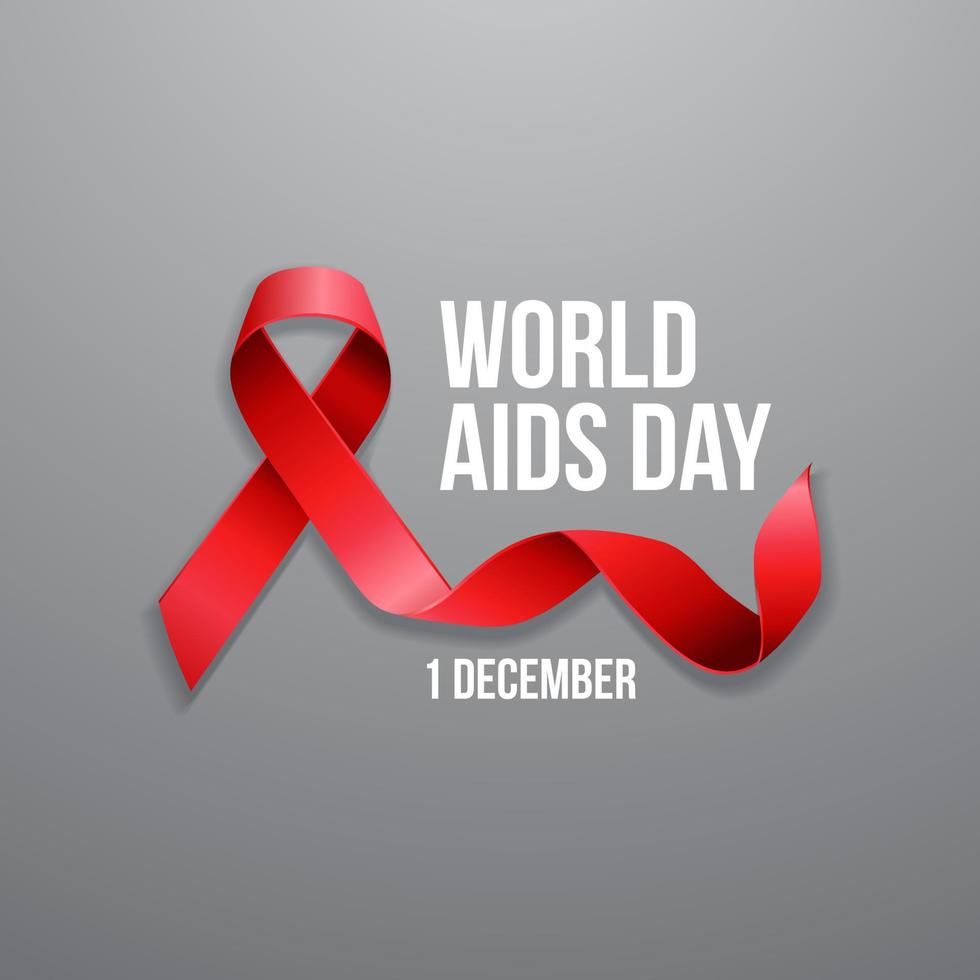 Welt-Aids-Tag rotes langes Band mit grauem Hintergrund für Poster-Banner-Flayer vektor