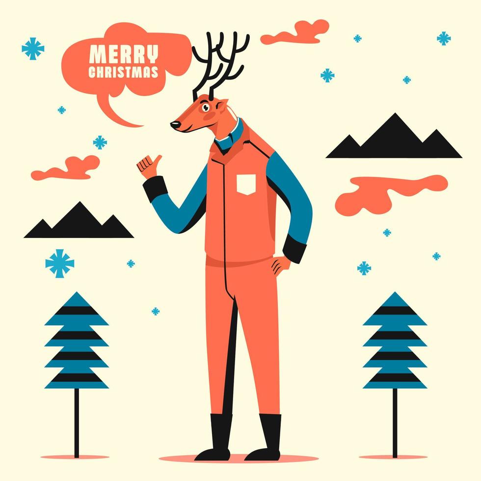 Rendeer-Cartoon mit Retro-Stil-Design-Illustration für Weihnachten vektor