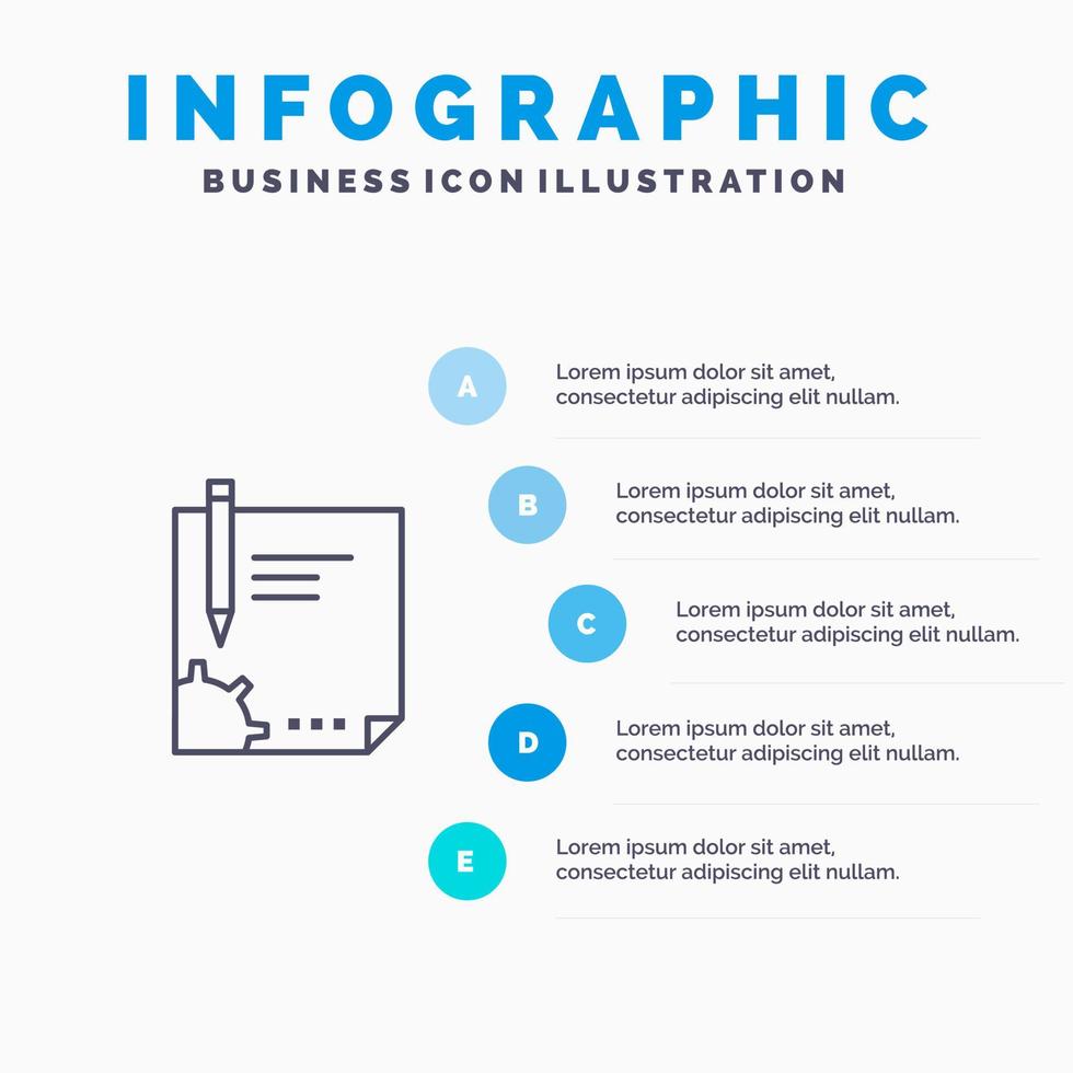 kontrakt dokumentera fil sida papper tecken signering linje ikon med 5 steg presentation infographics bakgrund vektor