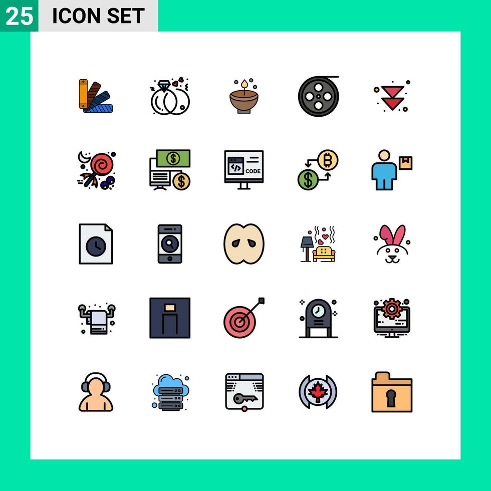 25 fylld linje platt Färg begrepp för webbplatser mobil och appar rulla kamera fira ljus festival redigerbar vektor design element