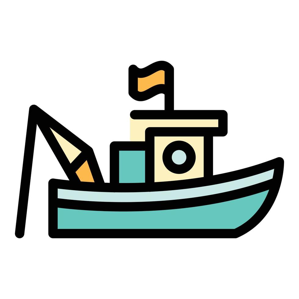 Flagge Fischerboot Symbol Farbe Umriss Vektor