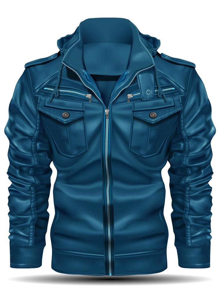 realistisches blaues jackenleder für männer auf weißem hintergrundvektor vektor
