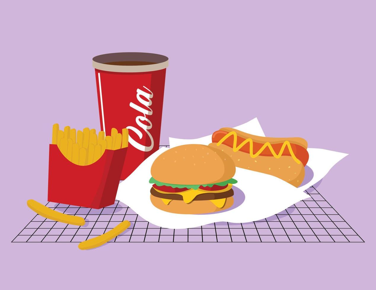 burger måltid franska frites varm hund bakgrund snabb mat vektor illustration