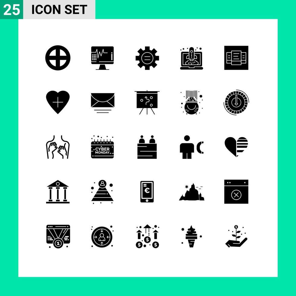 25 universell fast glyfer uppsättning för webb och mobil tillämpningar layout öka farten medicinsk sjösättning redskap redigerbar vektor design element