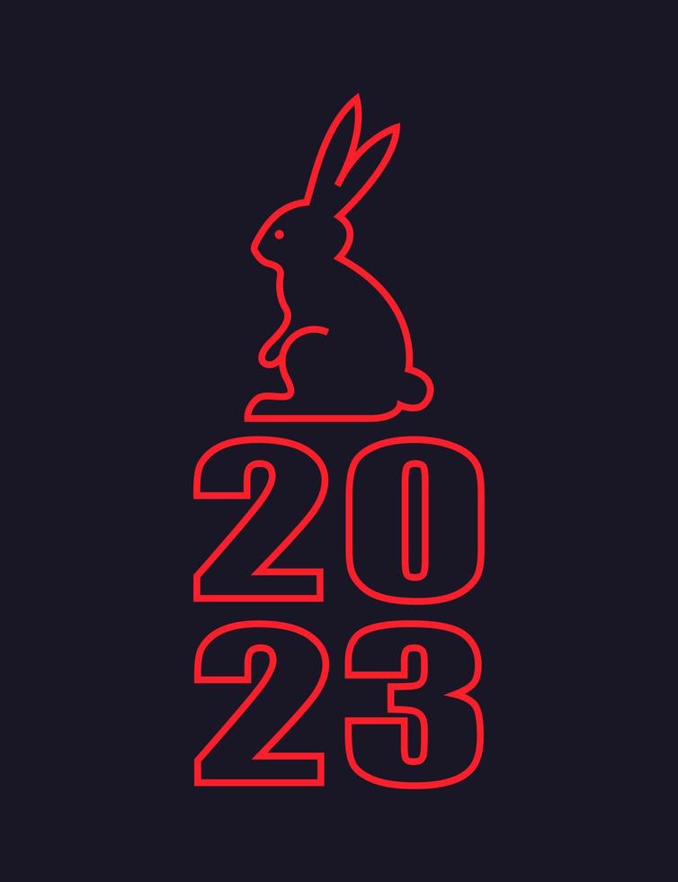 Das Symbol des Jahres 2023 ist ein Hase. isolierte Vektorillustration. rote Linie auf lila Hintergrund. vektor