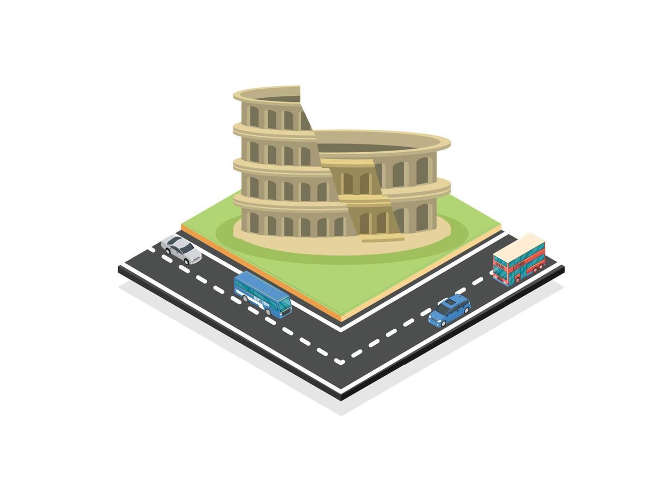 isometrisk illustration av en känd plats på de europeisk kontinent colosseum rom, vektor isometrisk illustration lämplig för diagram, infografik, och Övrig grafisk tillgångar